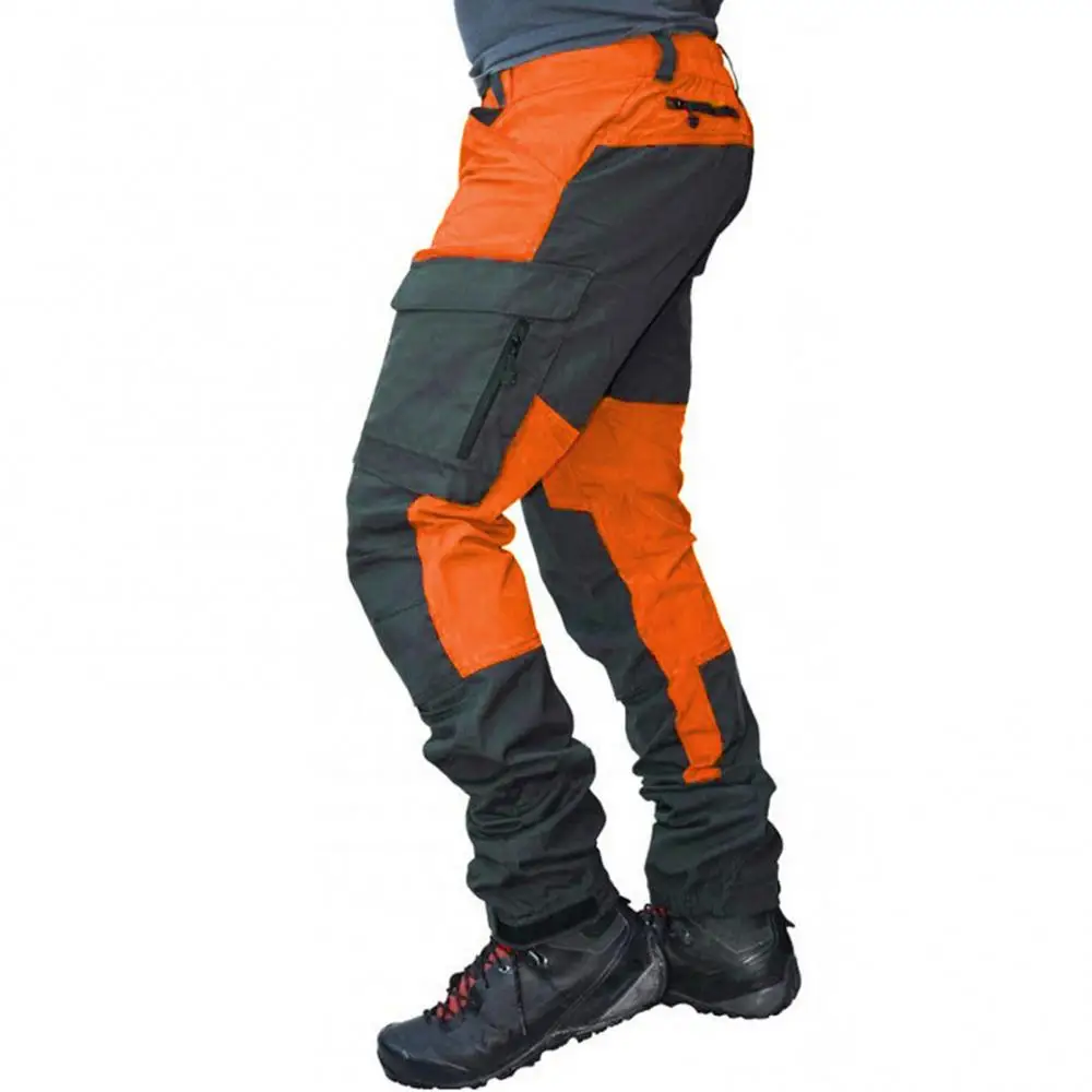 Casual Men Fashion Color Block Multi Pockets Sports Long Cargo Pants Work Trousers for Men