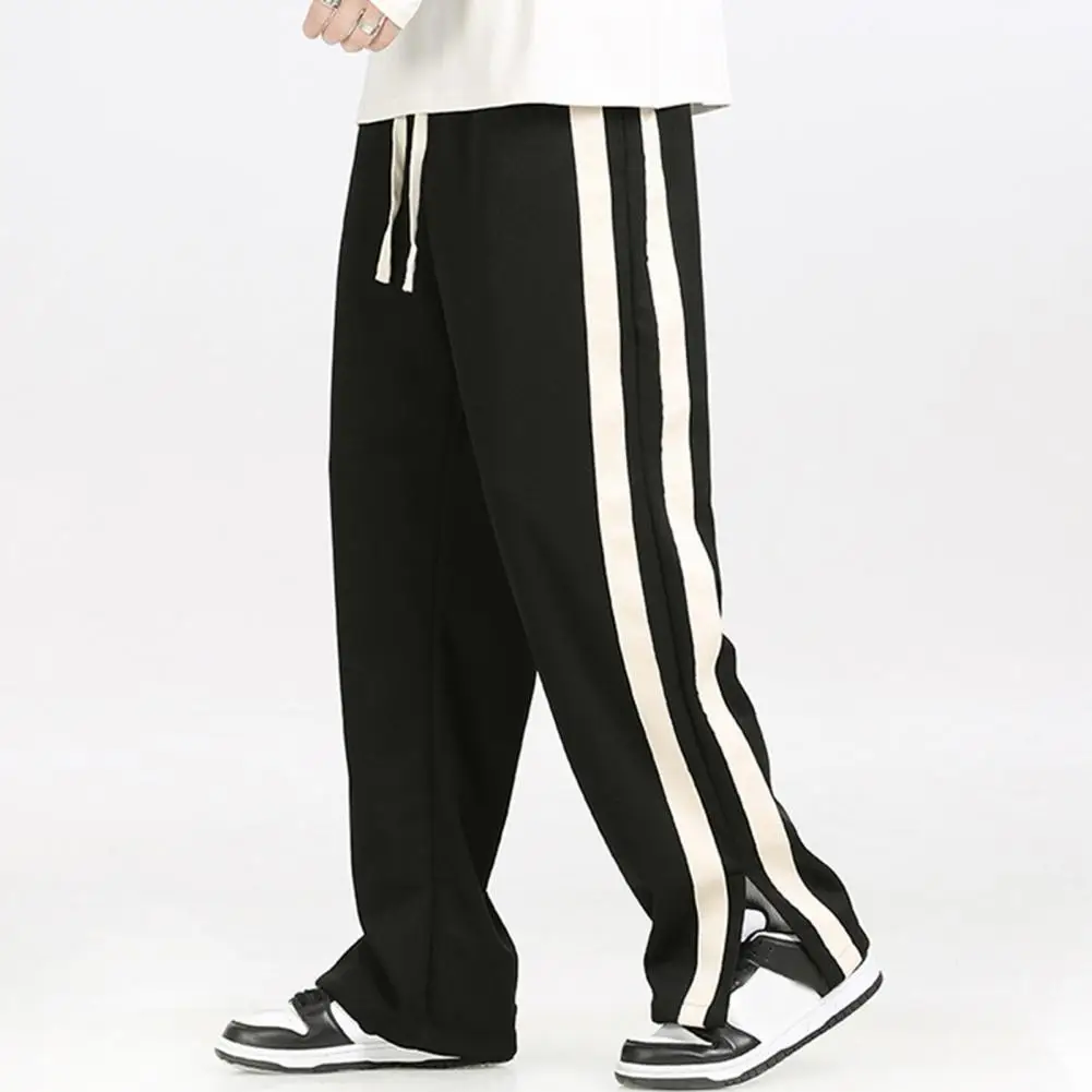 Drawstring Waist Pants Trousers Versatile Men's Striped Wide Leg Sweatpants Comfortable Stylish for