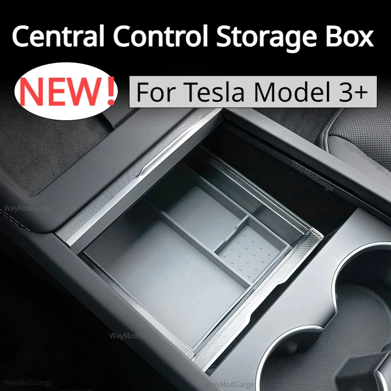 Central Control Storage Box for Tesla New Model 3 Highland 2024 Transparent Armrest Box Storage Box Silicone Pad Car Accessories