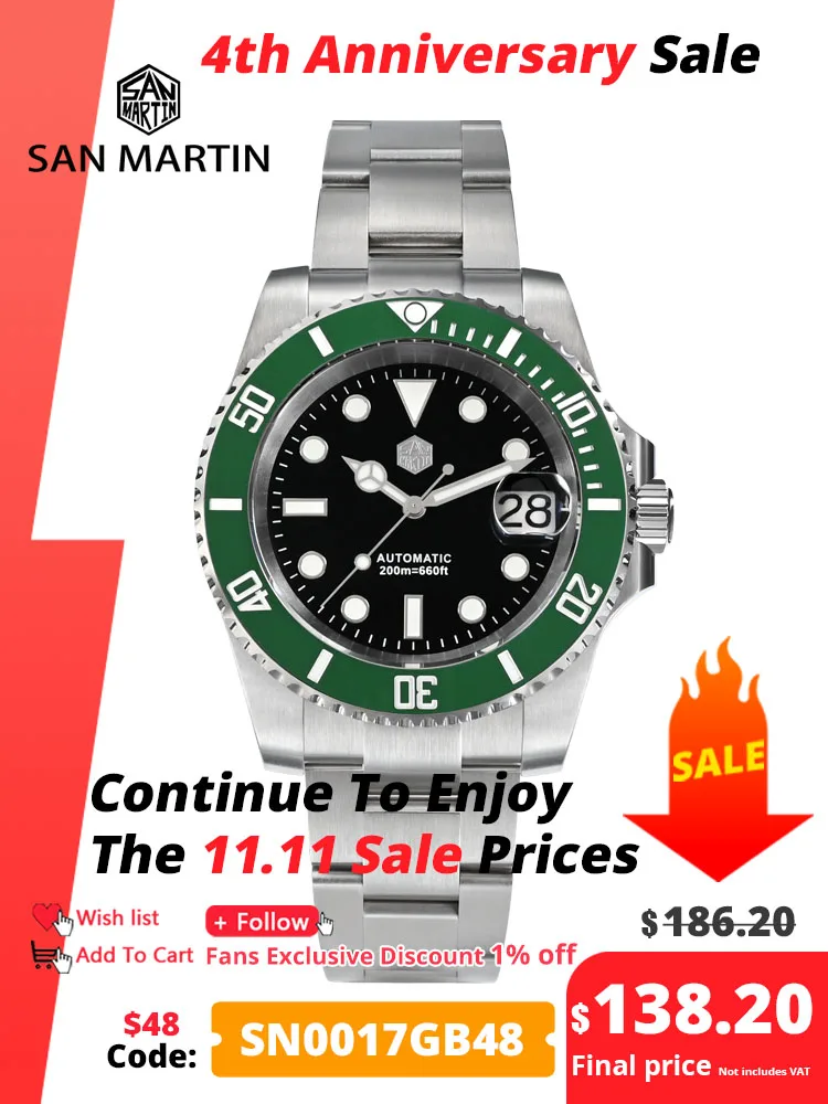 San Martin New 40mm Water Ghost Diver Watch Men Luxury Business NH35 Automatic Mechanical Watch Sapphire Waterproof 200m SN0017