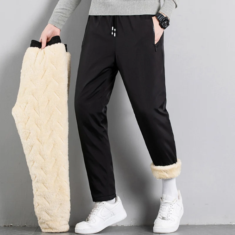 Winter Fleece Pants Men's Thick Warm Casual Sweatpants High Quality Waterproof Fashion Drawstring Large Size Jogging Pants L-7Xl