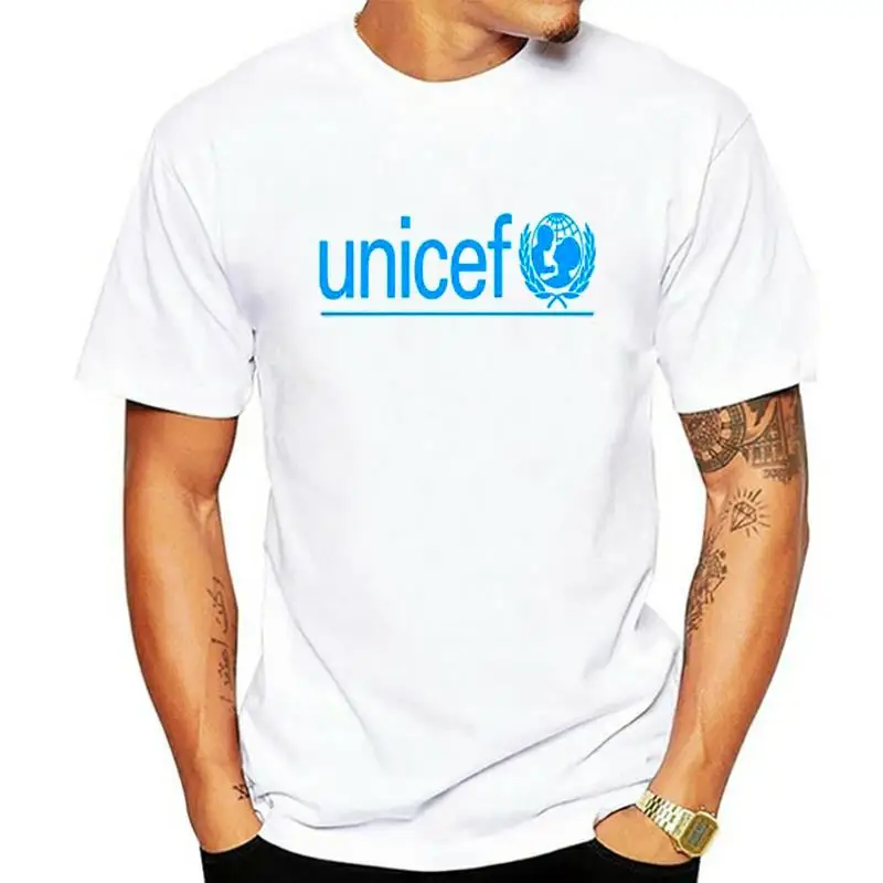 New UNICEF WHO Logo Men White T-Shirt Size S to 3XL