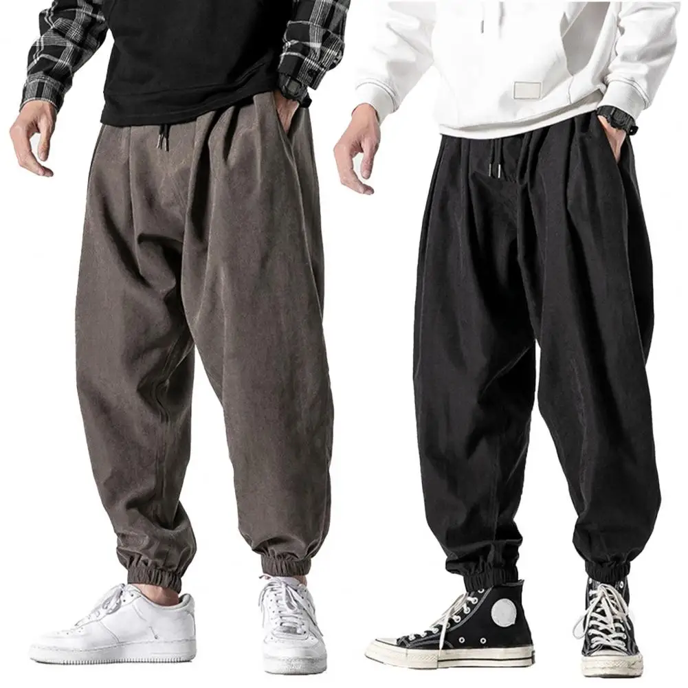 Men Harem Pants Solid Color Elastic Waist Joggers Pants 2023 Baggy Pants Drawstring Drop-crotch Pants Casual Hip Hop Trousers