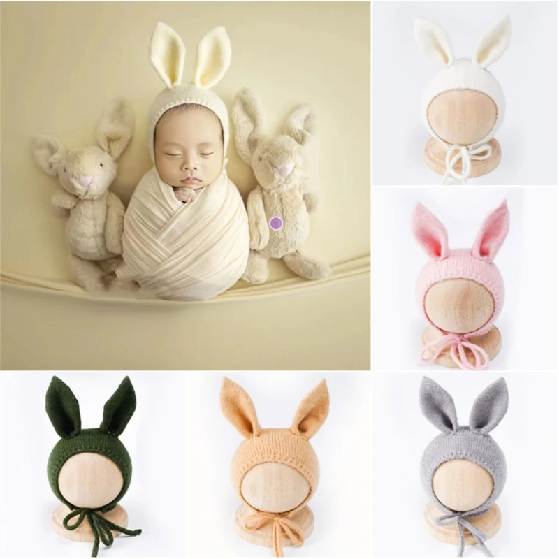 Newborn Photography Props 0-1M Baby Photo Shooting Props Rabbit Ear Hat Baby Photo Hat Costume Infant Knitting cap Headdress