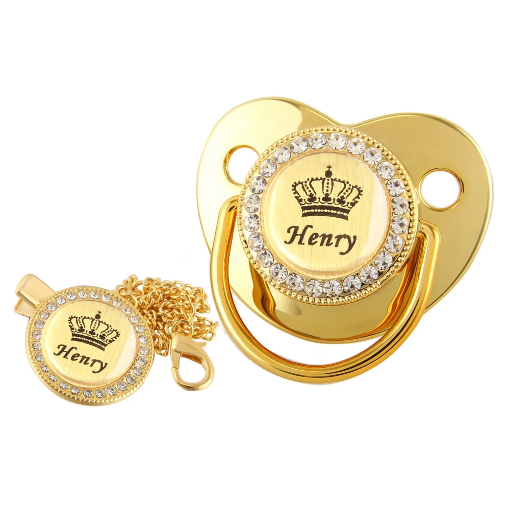 Customized Name Crown Baby Pacifier With Chain Clip