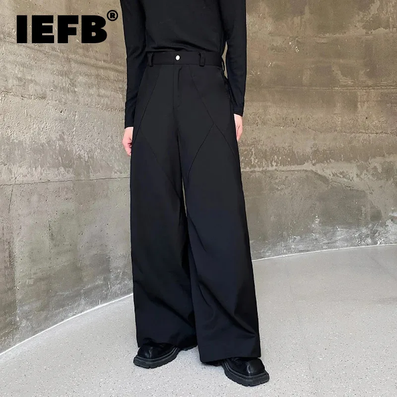 IEFB Winter Thickened Men's Casual Pants Straight Wide Leg Trousers Personality Pleated Spliced Design Trend Men Clothing 9C3637