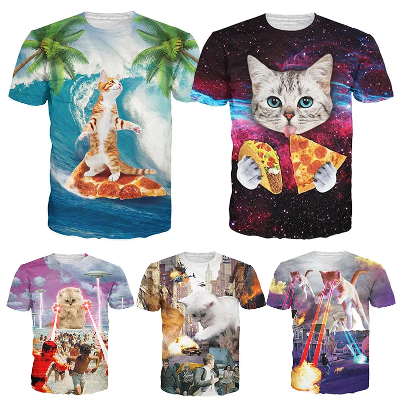 Funny 3D Men's T-shirt Fun Cat Print Graphic Short Sleeve T-shirt for Men/Women/Child Y2k Casual Oversized Streetwear Tees Tops