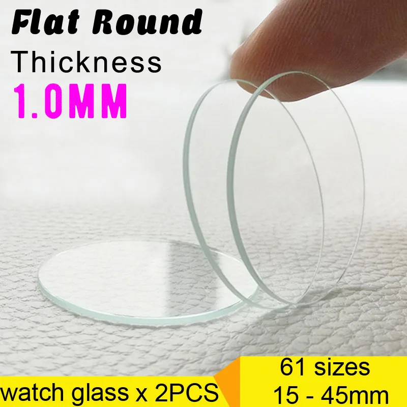 2PCS Thickness 1mm Round Watch Crystal 15mm to 45mm Watch Glass Replacement Glasses Lens Flat Mirror Watch Repair Tool Part