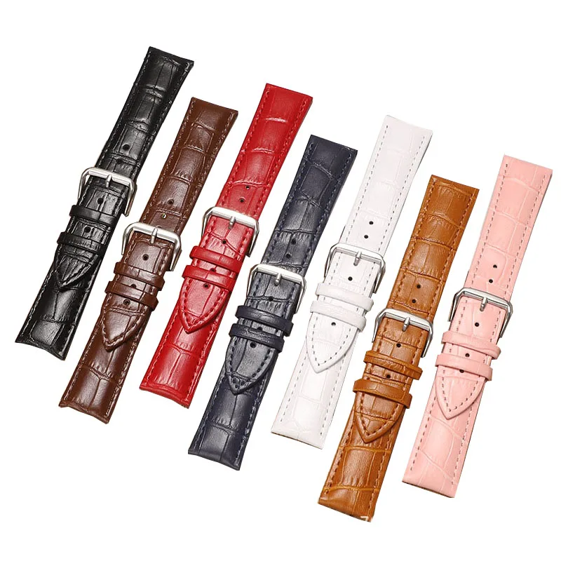 Leather Watch Strap with Bamboo Knot Pattern Universal Replacement Watchband Black Brown Blue Red White Pink 12-24mm