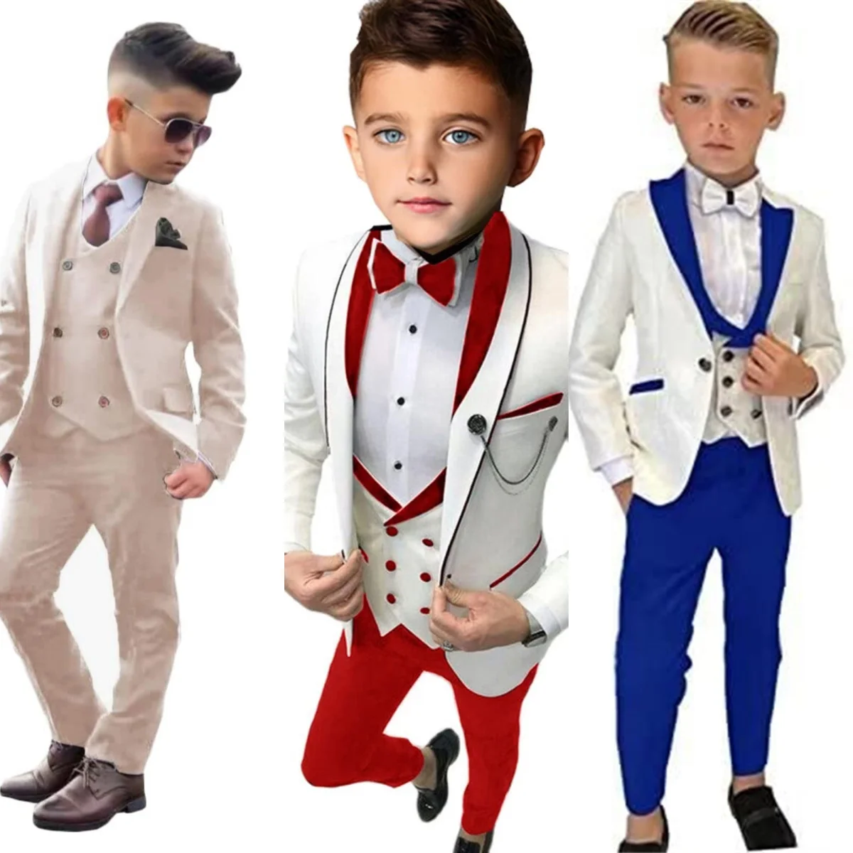 Main 24 Hours Ship 3 Pieces Boy's Suit Set For Wedding Ring Bear New Year Kids Clothing Children Suits Jacket Pants Vest Set image