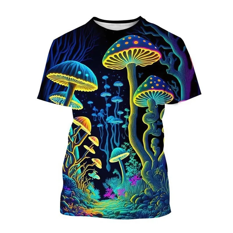 New Summer Fantasy Mushroom Printed Men's T-shirt Personalized Cool Mushroom Creative Short Sleeve Street Fashion Harajuku Round