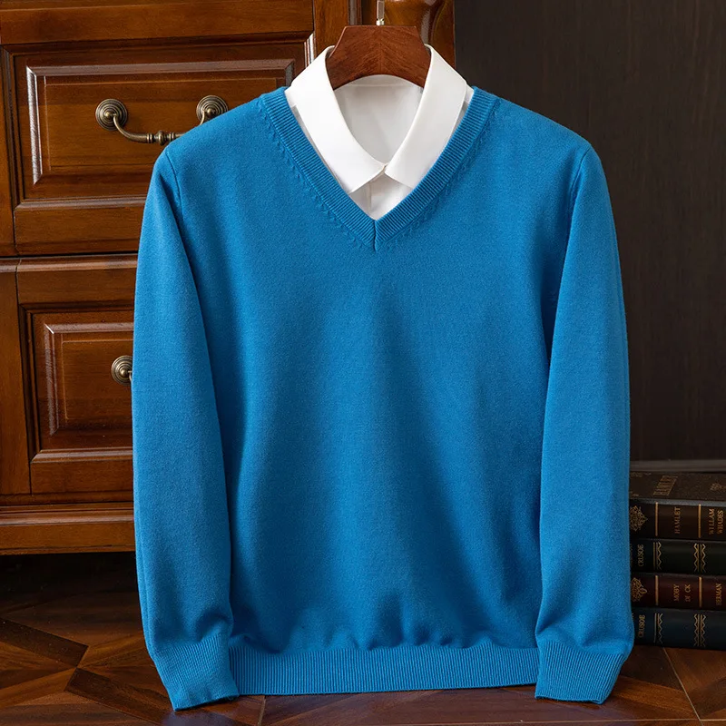 Men Soft Cashmere Sweater V-Neck Cold Resistant Pullovers Loose Knitted Shirt Autumn Winter Korean Popular Woollen Clothes