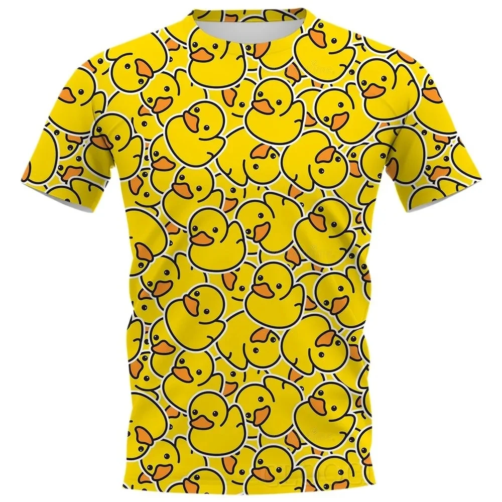 Fashionable Little Yellow Duck Cartoon Pattern Printed Men's T-shirt Street Fashion Harajuku O-neck Comfortable Plus Top