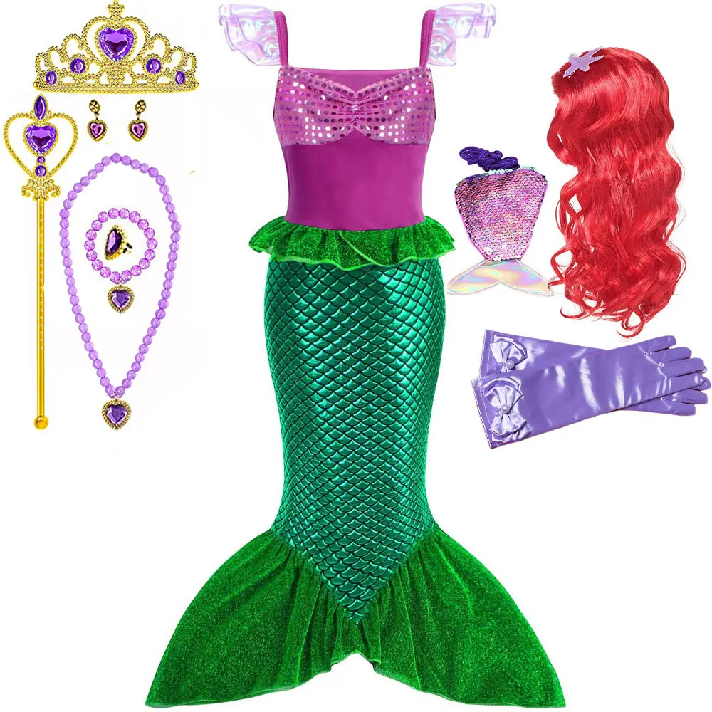 Disney Story Little Mermaid Cosplay Classic Princess Dress for Kids Ariel Party Carnival Princess Costume Fairy Clothing Frock