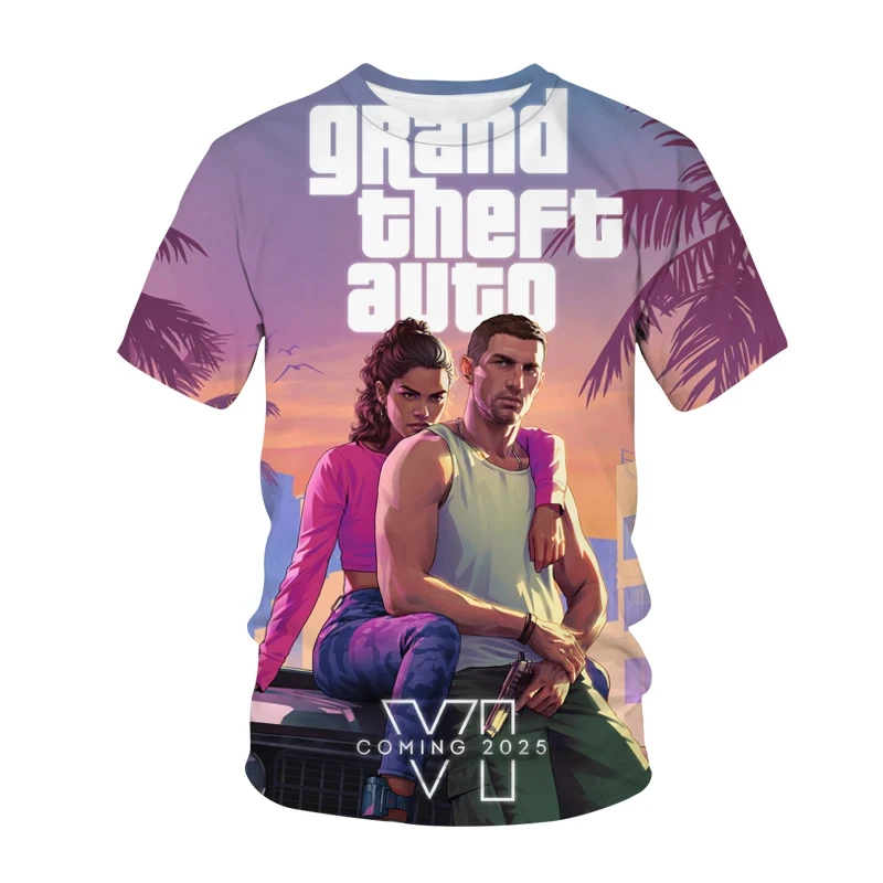 Game GTA 6 3D Printed T Shirt For Men Clothes New Games Grand Theft Auto VI Graphic T Shirts Boy Streetwear Tee Casual Male Tops