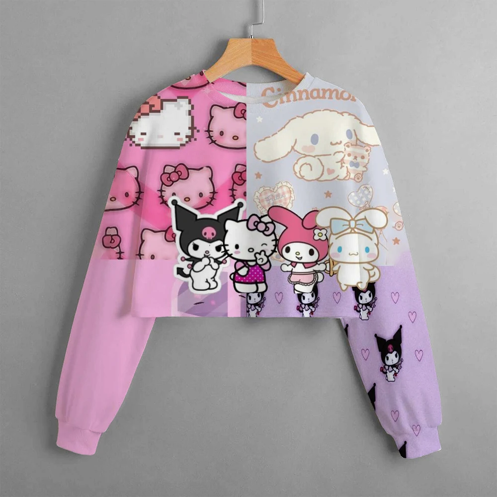 MINISO Kuromi Girls' Printed Hoodie Y2k Cute Soft Pullover Style Harajuku Cute Top Children's Clothing