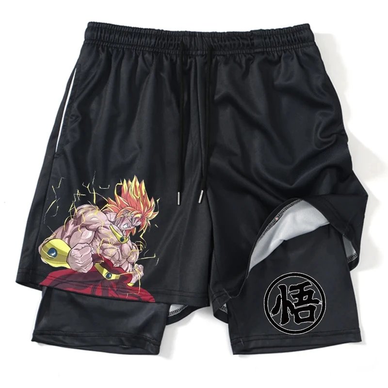 New Print Anime Shorts Men Women 2 in 1 Quick Dry Mesh Gym Shorts to Fitness Running Summer Black Performance Scanties