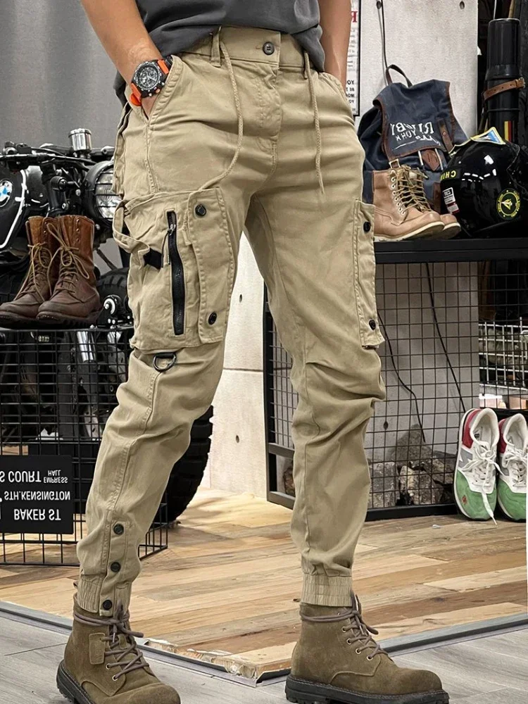 Autumn Trousers Man Multipockets Black Biker Cargo Pants for Men Multi Pocket Motorcycle Slacks Cotton Oversize Harajuku Spandex