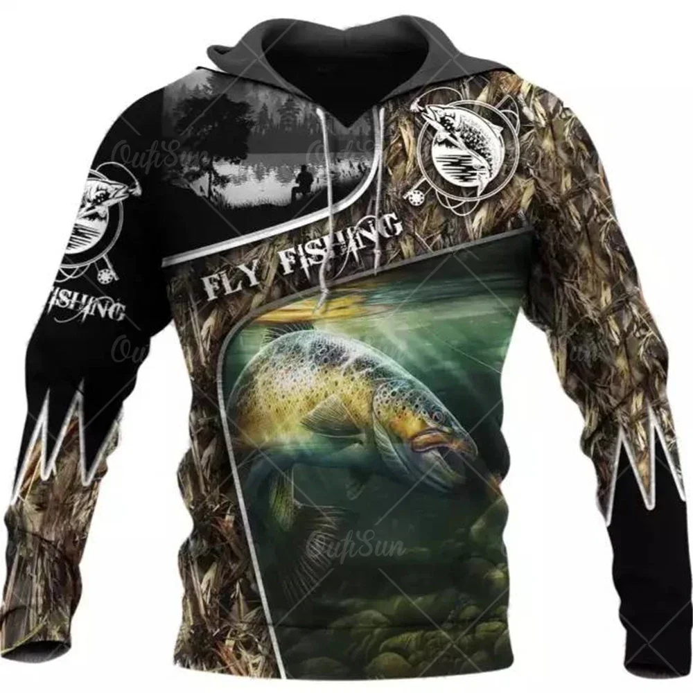 2024 3D Fishing Printed Men's Hoodie Designer Sweatshirt Spring Autumn Harajuku y2k Clothes Long Sleeve Pullover