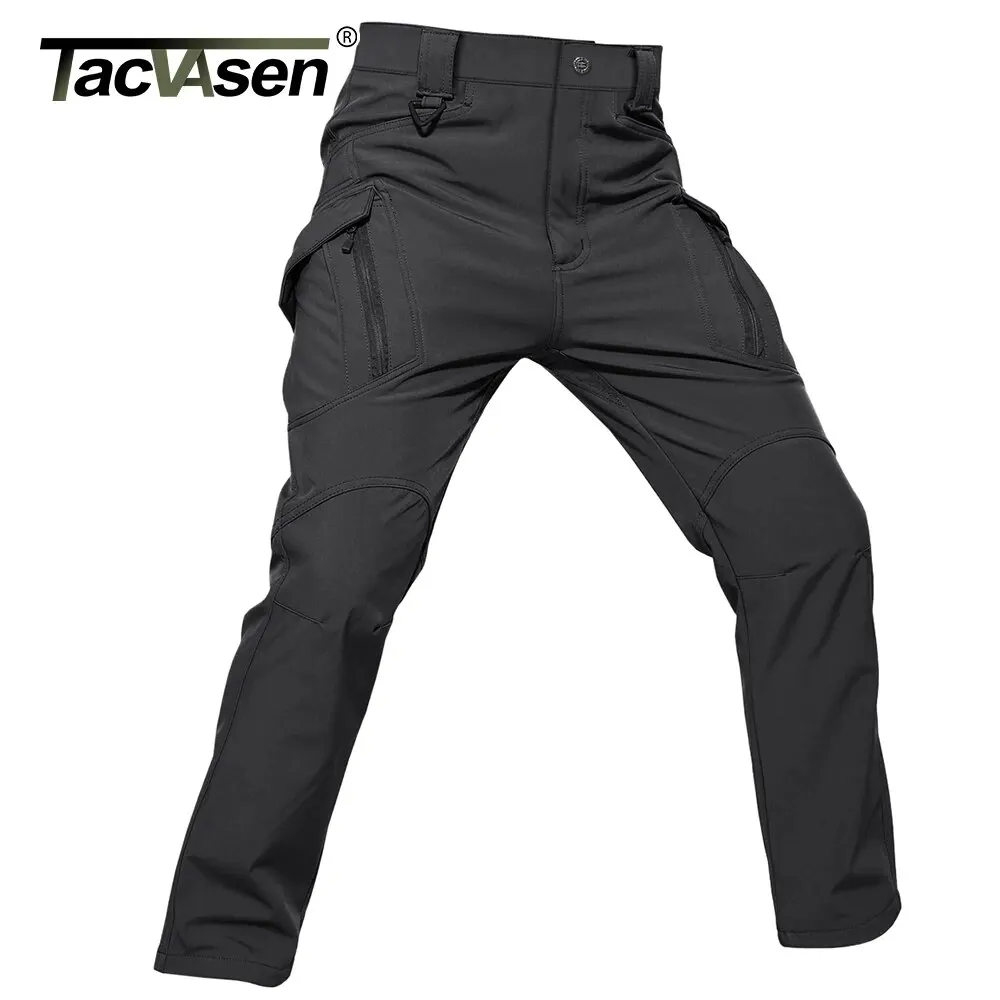 TACVASEN Winter IX9 Tactical Fleece Pants Mens Fleece Lined Work Pants Safari Fish Hiking Waterproof Windproof Outdoor Trousers