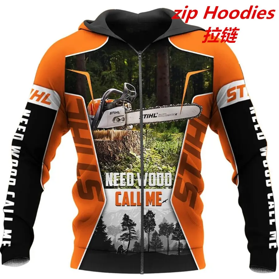 2024 New Fashion Chainsaw Lumberjack 3d Print Men's Zipper Hoodie Outdoor Casual Oversized Men's Sweatshirt Harajuku Trend Tops