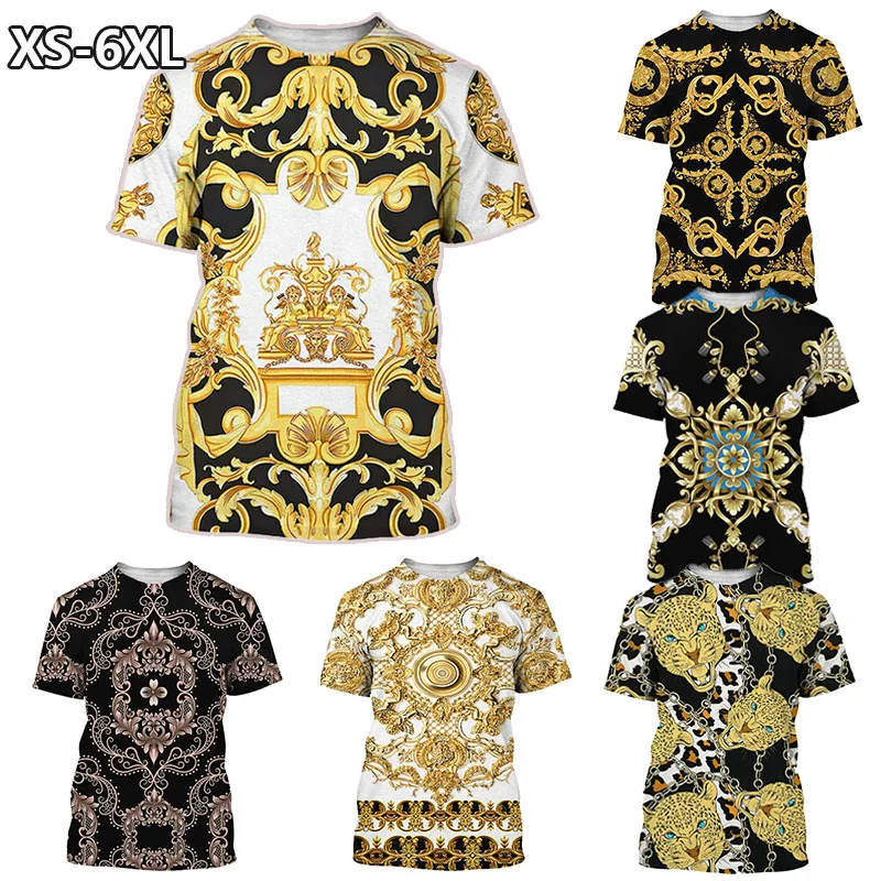 Summer Men's T-Shirts Luxury Baroque 3D Graph Print Short Sleeve Tshirt Tops Y2k Unisex Retro Casual O-Neck New Streetwear Tees