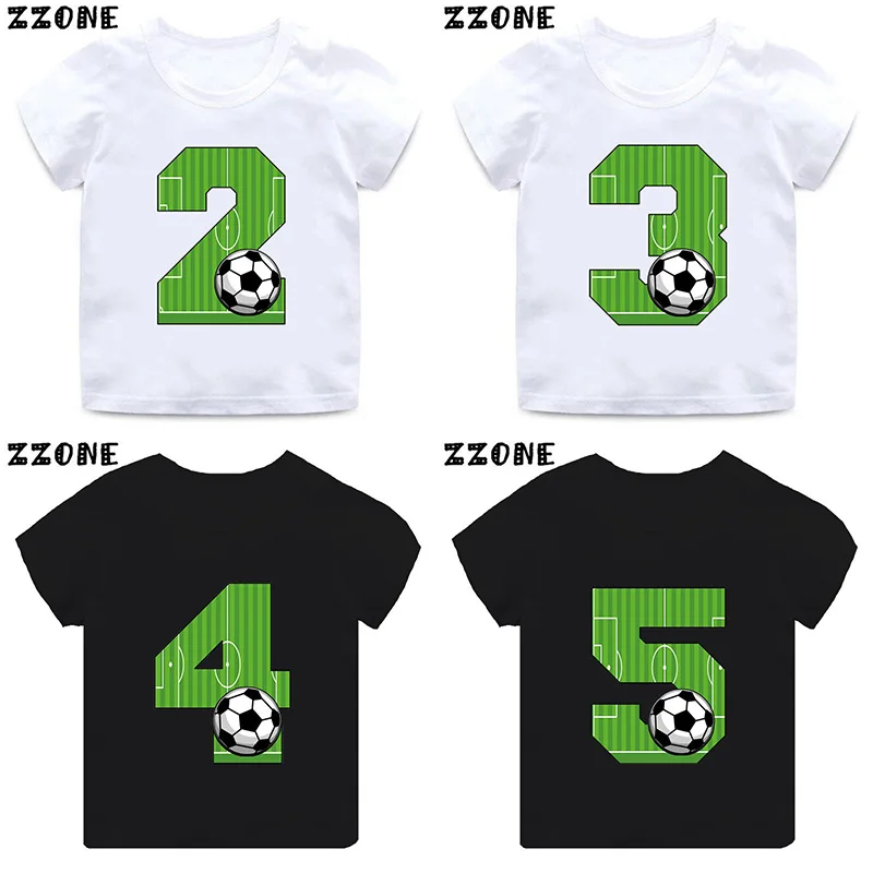 Football Number Bow Print Funny Boys Clothes 1 2 3 4 5 6 7 8 9 Years Birthday Soccer Cartoon Kids T shirt Baby Girls T-Shirts