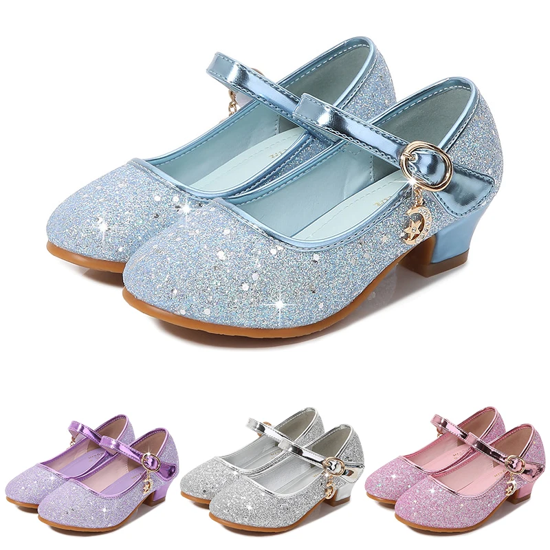 Fairy Girl High Heels Princess Shoes Halloween Cosplay Kids Shiny Sofia Cinderella Aurora Rapunzel Party Dress Up Leather Shoe