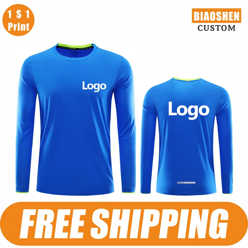 BiaoShen Long Sleeve Sport Quick-Drying T Shirt Custom Logo Print Personal Design Company Brand Embroidery 8 Colors O Neck Tops