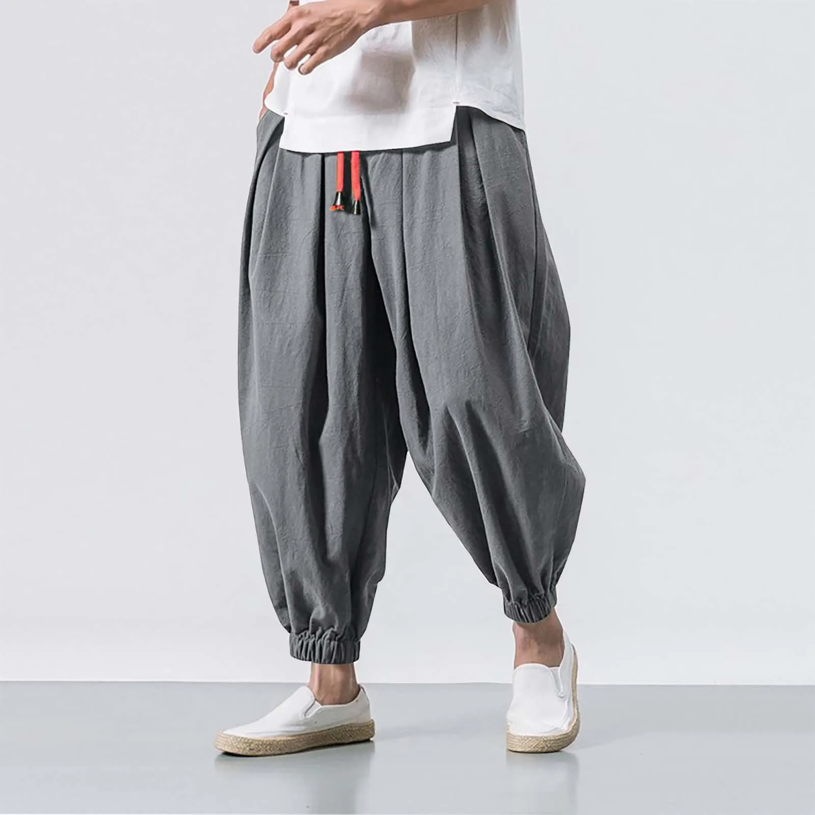 2024 New Oversize Men Loose Harem Pants Autumn Chinese Linen Overweight Sweatpants High Quality Casual Brand Trousers Male