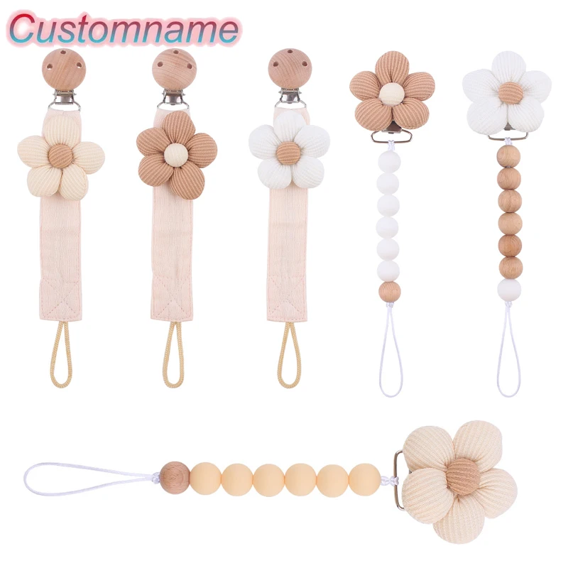 Baby Accessories Newborn Products Chain Pacifier Clip Burlap Flower Anti Drop Chain Pacifier Teether Clip Silicone Children Gift