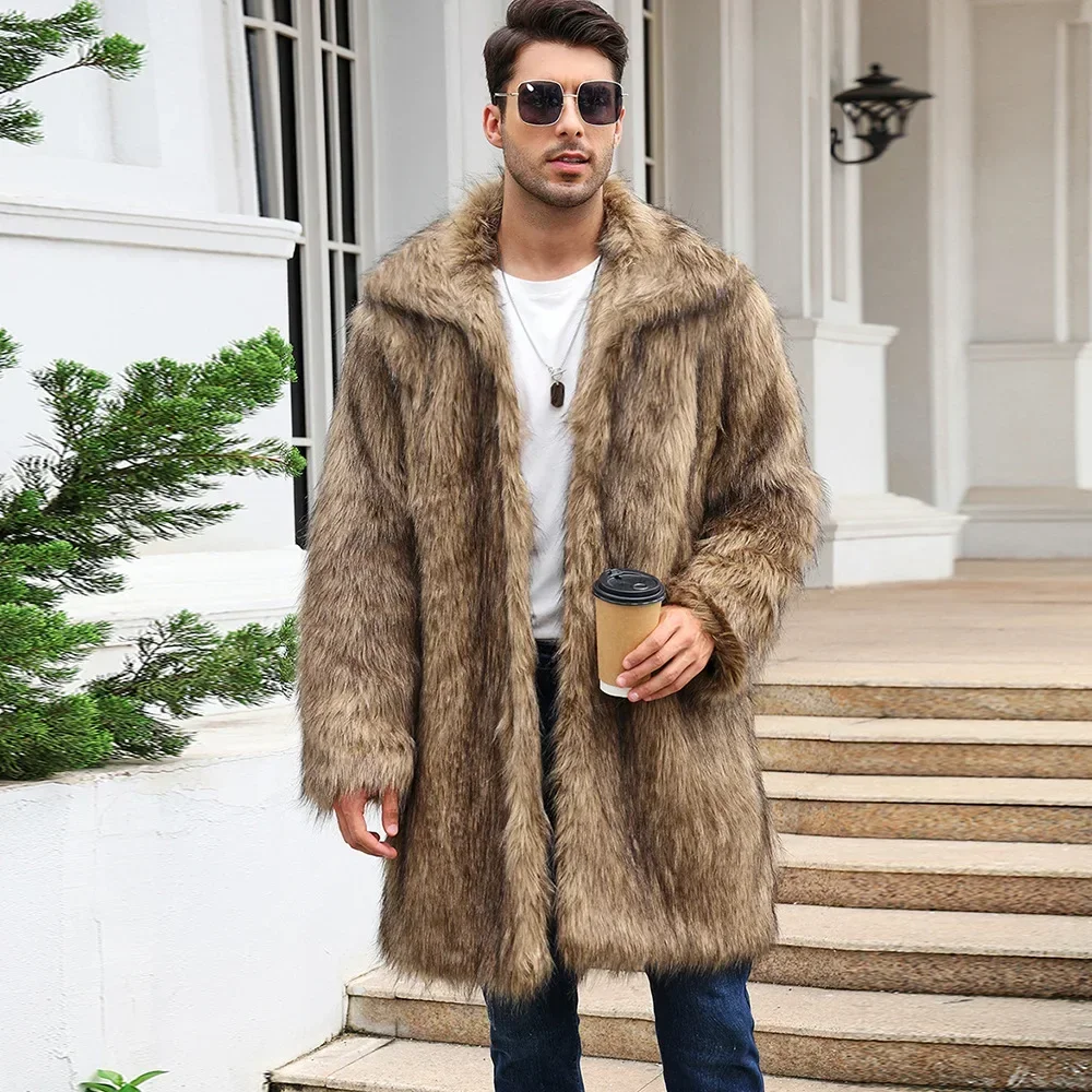 Warm Faux Fox Fur Long Coat Jacket Winter Men's Leisure Long Jackets Windbreaker Women Thick Fluffy Luxury Bontjas Outerwear