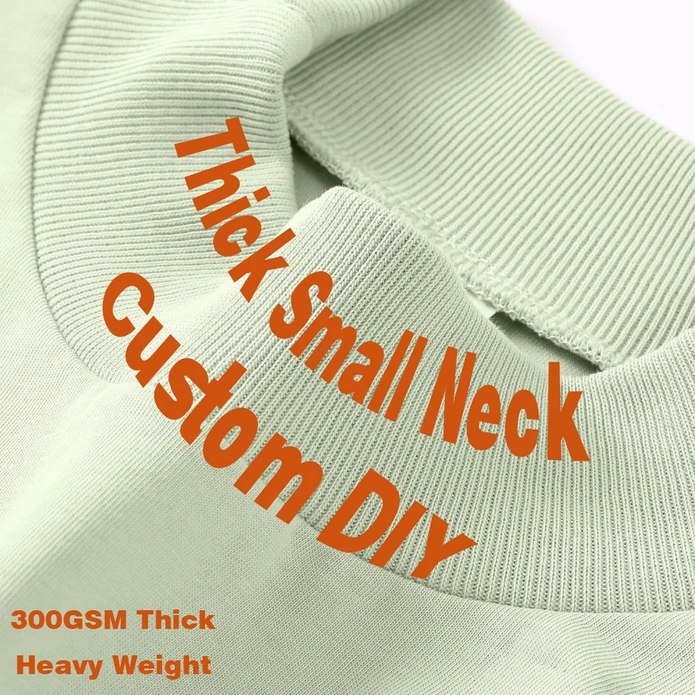 Custom LOGO DIY Brand 300gsm Thick Small Neck 100% Cotton Oversize Heavy Weight T-shirt for Men Leisure Streetwear Large Size