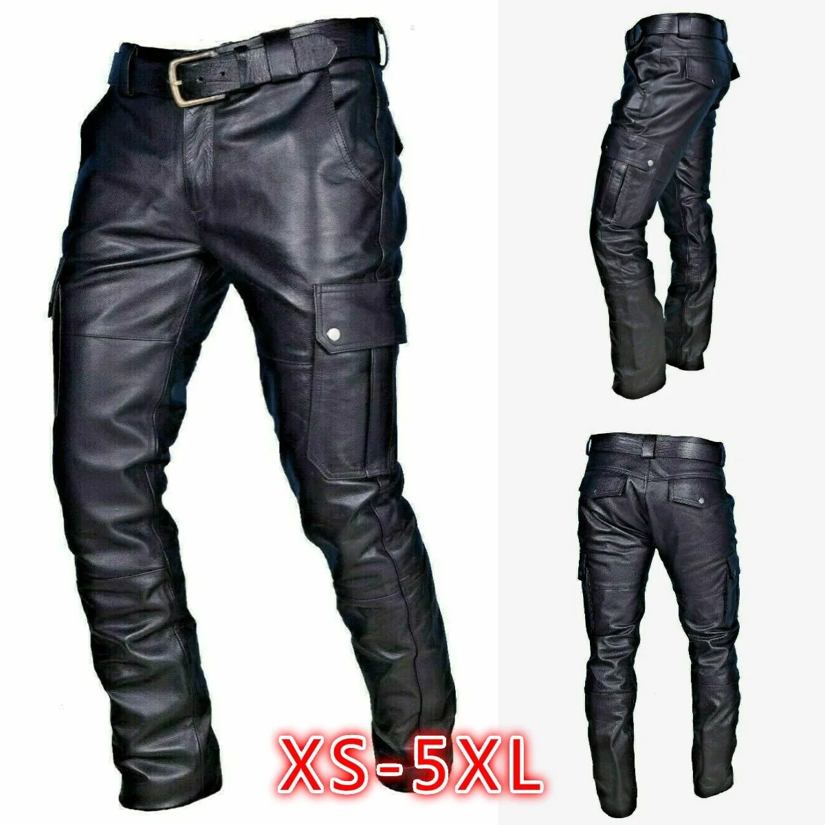 New Men's Leather Pants Retro Punk Loose Casual Straight-leg Pants Autumn Winter High Street Goth Style Long Trousers