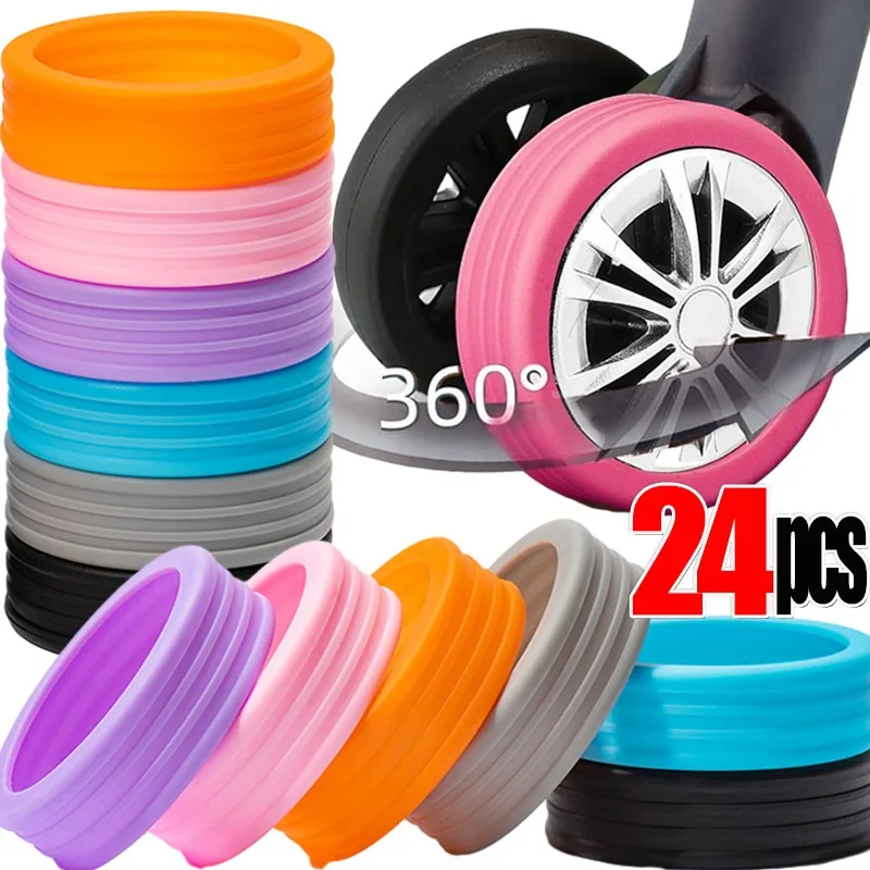 Main 2/24pcs Luggage Wheels Protector Silicone Wheels Caster Shoes Travel Luggage Suitcase Reduce Noise Wheel Guard Cover Accessories image