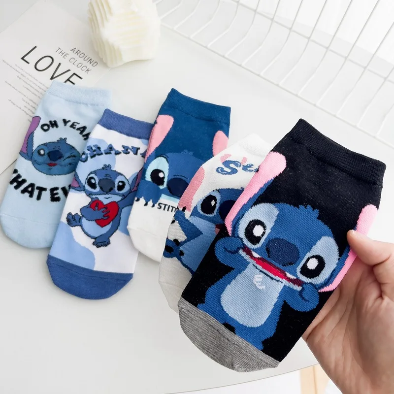 Stitch Disney Short Socks Kawaii Anime Stitch Pattern Boat Sock Simple Soft Breathable Girls and Boys Cute Cartoon Short Socks