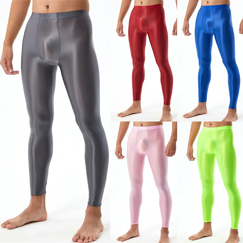 New Sexy Men Glosstracksuits Stretch Shiny Running Yoga Pants Work Out Leggings Sport Fitness Push Up Compress Pants