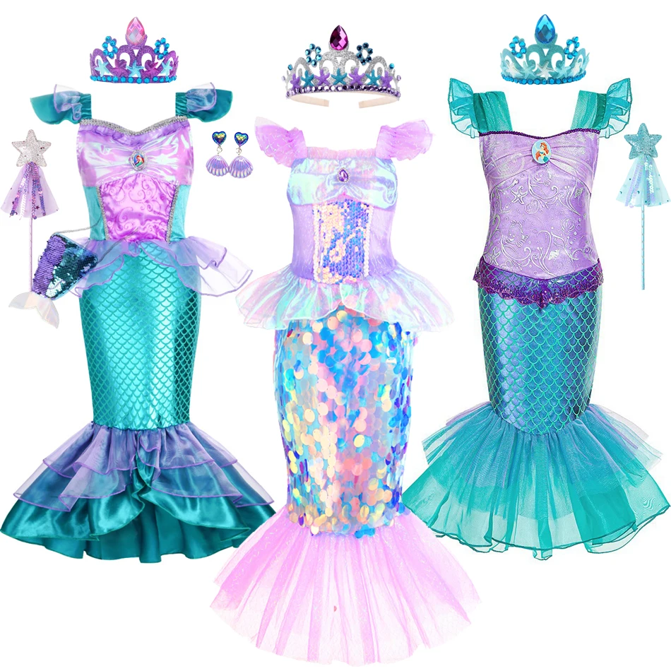 Mermaid Dress for Girl Charm Princess Cosplay Sequin Bling Costume for Kids Girl Fish Beauty Birthday Party Halloween Clothing