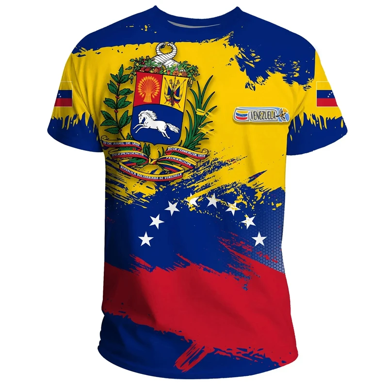 2024 Fashion Men's T-shirt Venezuela Flag Print T Shirts Men Clothing Oversized Short Sleeve Casual Streetwear Blouse Male Tops