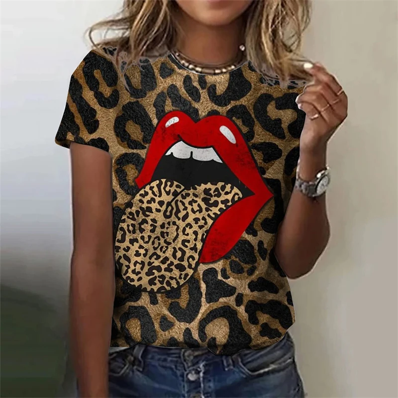 Women's T-shirt Summer Fashion Short-Sleeved Male Tops 3D Print Crew Neck Casual T Shirts Casual Leopard Graphic Unisex Clothing