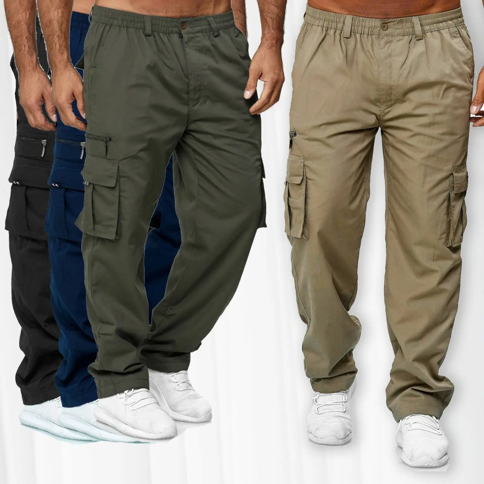 Men's Casual Multi-Pocket Loose Straight Tooling Pants Outdoor Pants Fitness Pants