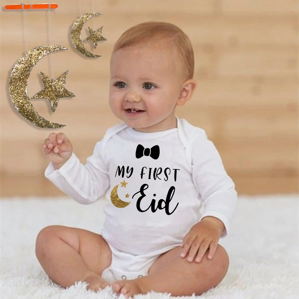 My First Eid Newborn Baby Romper Infant Eid Long Sleeve Bodysuit Eid Boy Girl Ramadan Clothes Islamic Muslim Festive Outfit Gift