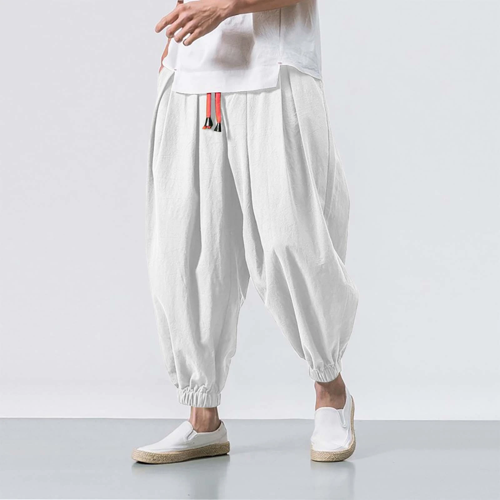 Solid Color Harem Baggy Man Pants Loose Bottoms Casual Joggers  Sportswear Lantern Pants Men'S Elasticated Trousers Pantalones