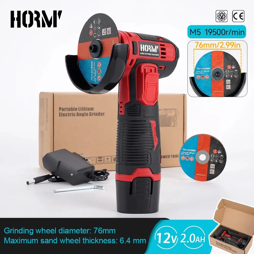 Main Hormy 12V 19500RPM Angle Grinder Mini Polishing Grinding Machine Lithium Battery Grinder For Cutting Diamond Cordless Power Tool image