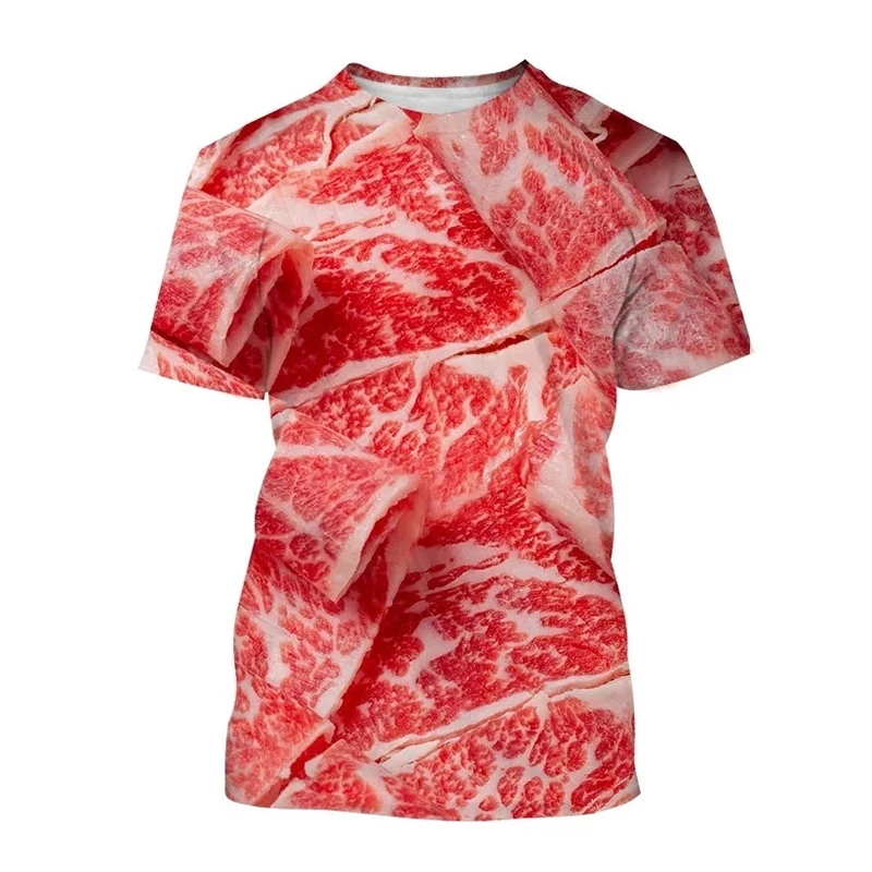 Fashionable Raw Meat  Pictures For Men's T-Shirts Trend Digital Printing Casual Round Neck Short Sleeved Tops