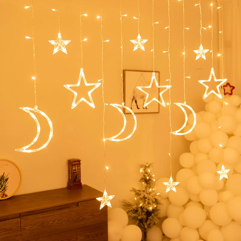 Moon Star Led Curtain Garland String Light EID Mubarak Ramadan Decorations for Home 2024 Islam Muslim Event Party Supplies Gifts