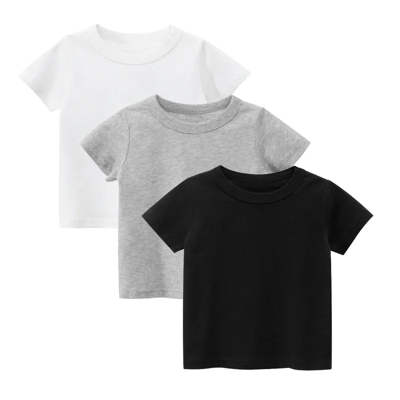 T shirt For Kids Cotton Short Sleeve Boy T Shirts Girl For Tshirt Solid Color Black White Gray Children's Clothing 2-10 Year