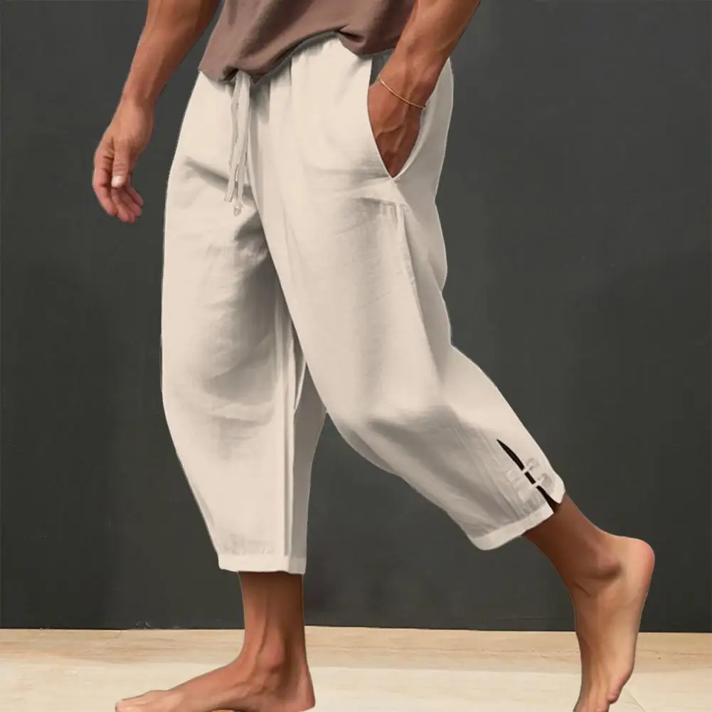 2024 Linen Pants For Men Baggy Large Pocket Bandage Oversize Trousers Loose Harem Casual Pants Male