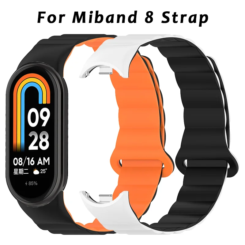 Magnetic Loop Wirstband for Mi Band 8 Strap Silicone Sport Watchband for Xiaomi Mi Band 8 NFC Correa Bracelet Metal Interface