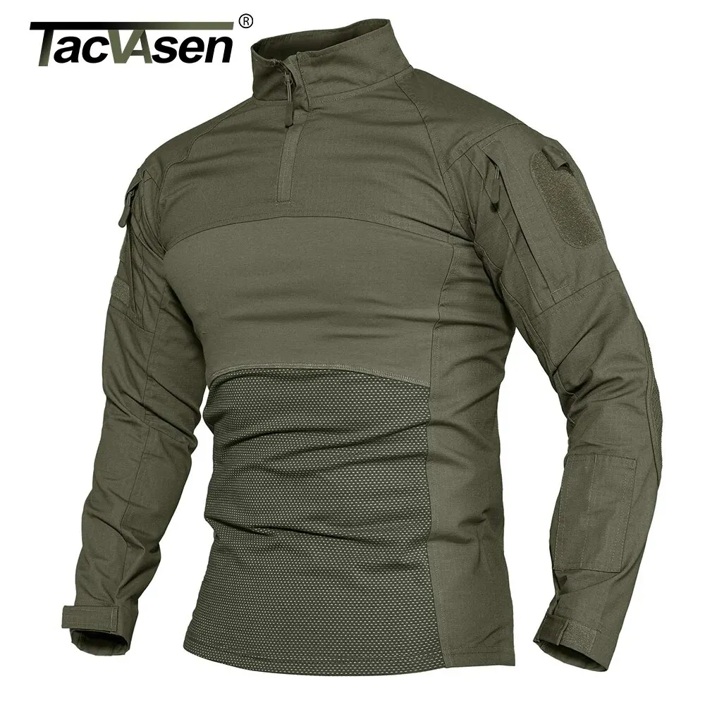 TACVASEN Mens Tactical Work Shirts 1/4 Zip Long Sleeve Hunting Shirts Outdoor Fishing Hiking Shirts Casual Pullover Tops Male